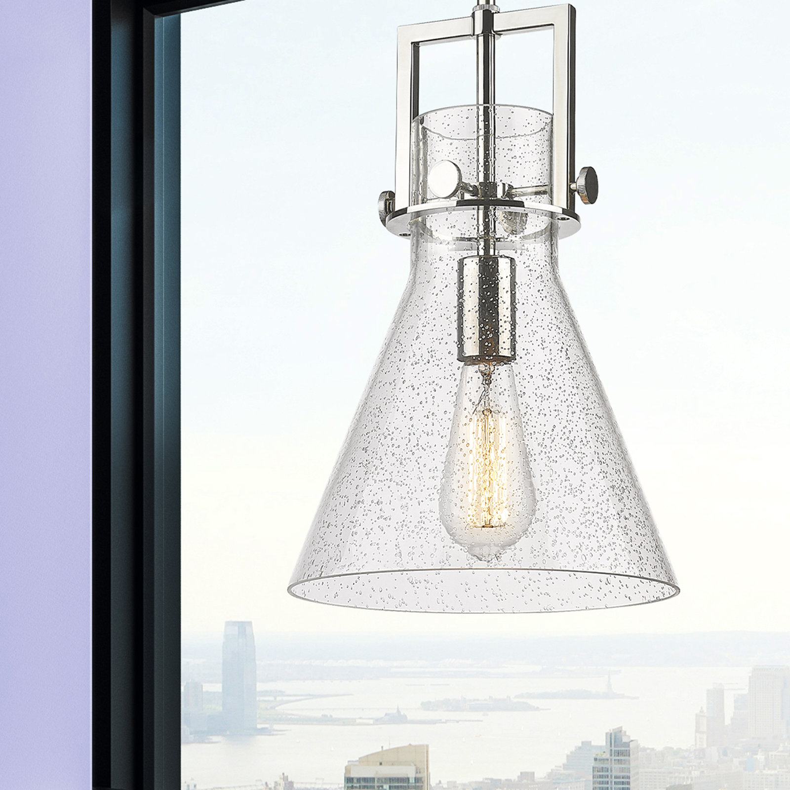 Coterie Single Light Glass Dimmable Pendant, Seedy, Polished Nickel, 13.63" H x 10" W x 10" D