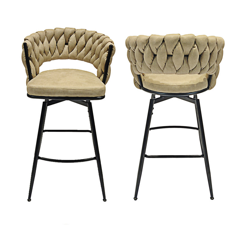 Ensemble de 2 tabourets de bar 28 "en cuir technique, Marron clair
