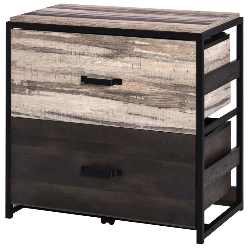 2 armoires de bureau, barres de suspension réglables en métal pour papiers, construction, brun / noir, rangement de fichiers de style industriel, 2 grands tiroirs, dossiers, décoration