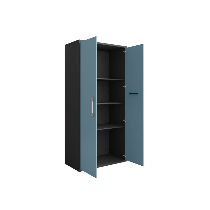 Eiffel 35" Modern Garage Storage Cabinet Set with Adjustable Shelves in Blue, Black/Blue