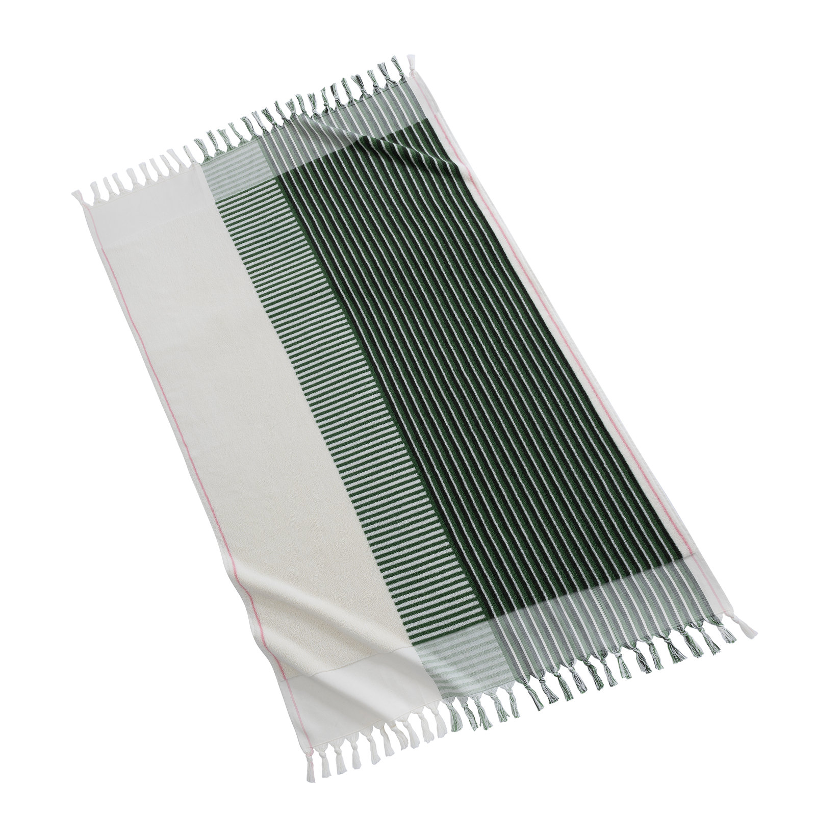 Striped Cotton Beach Towel, Green/Cream Striped