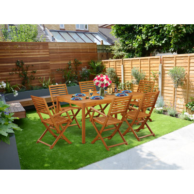 CMBS7CANA 7 Piece Outdoor Patio Dining Sets Consist of a Rectangle Acacia Wood Table and 6 Folding Arm Chairs, Natural Oil