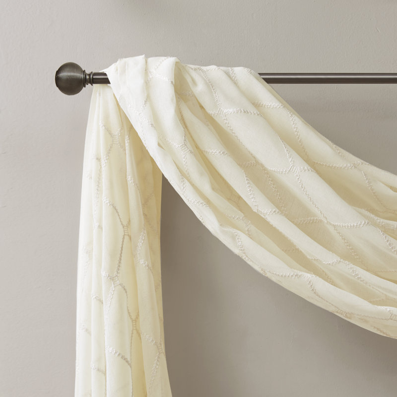 Irina Solid Sheer Embroidered Single Window Scarf, 50" W x 216" L, Ivory