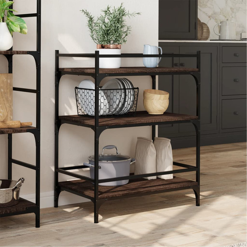 Newfolden Metal Bar Cart, Brown Oak