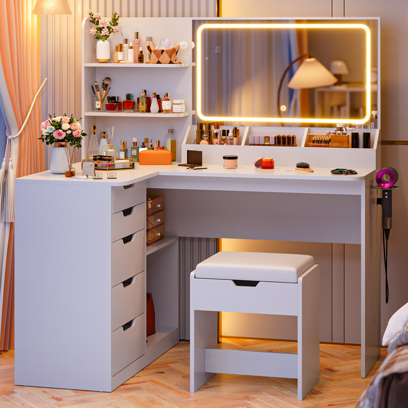 Dressing Table with Mirror, White