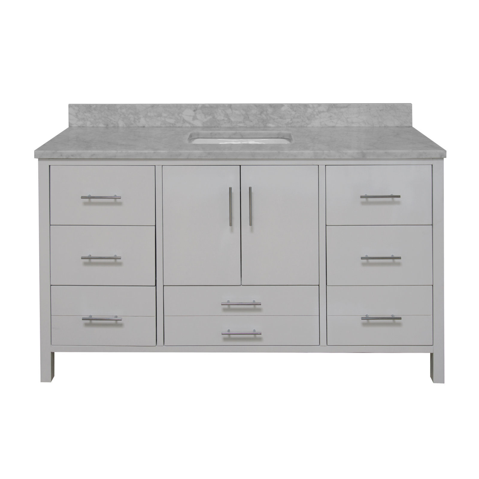 Kiara 60" Carrara Marble Single Bathroom Vanity, White, Carrara Marble