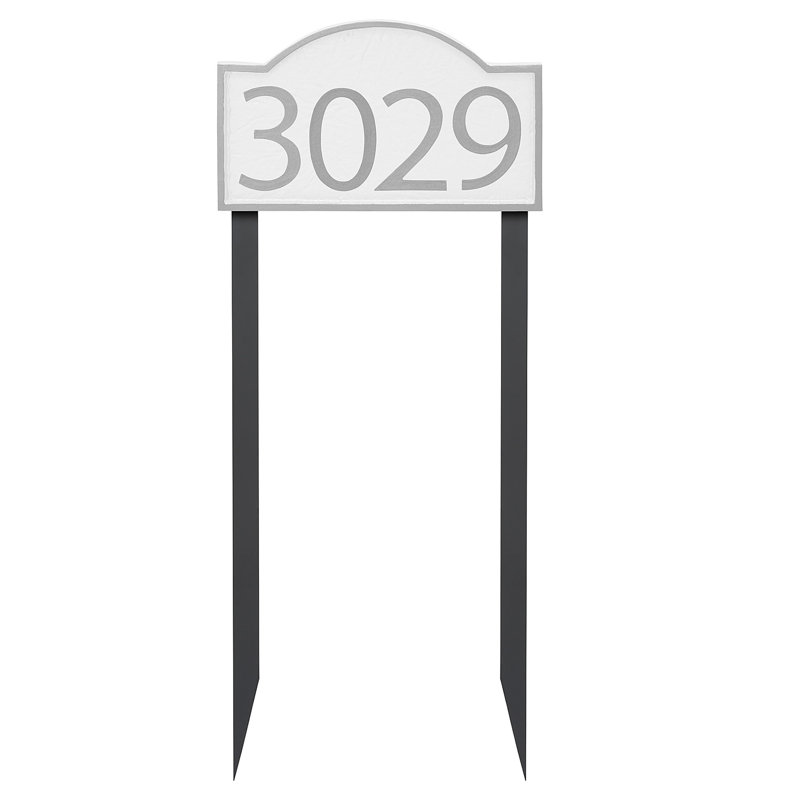 Plaque d'adresse pelouse douce 1 ligne, Argent, Blanc, Oui