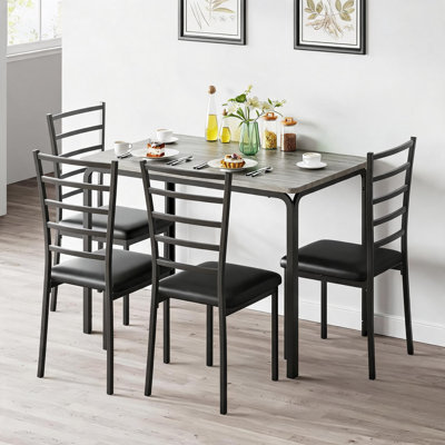 Ensemble de table de salle à manger moderne 5 pièces pour 4 personnes - plateau de table en panneau de fibres à densité moyenne - 4 chaises rembourrées - structure en métal robuste - idéal pour la cuisine, la salle à manger, l’appartement - Couleur: gris, plateau de table en panneau de fibres à densité moyenne