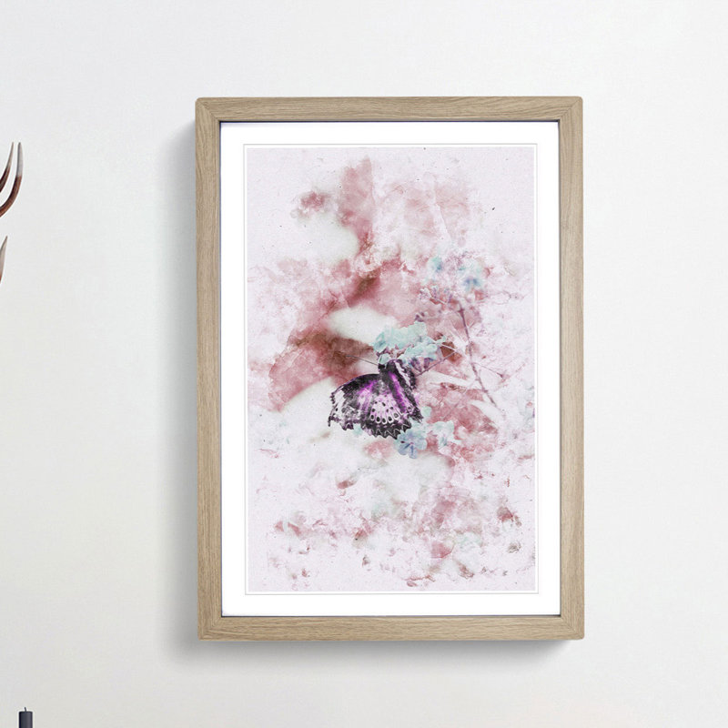 A Butterfly Upon A Flower - Single Picture Frame Painting on MDF, 63cm H x 45cm W x 2cm D, Oak Framed