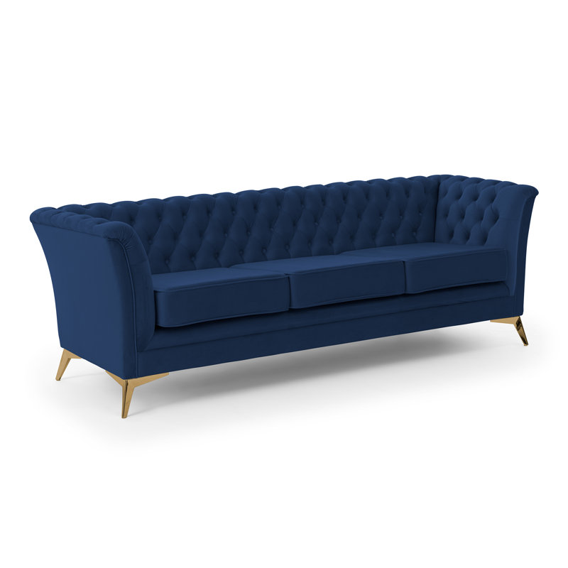 Whitby 3 Seater Velvet Sofa, Gold, Navy Blue