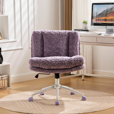 Chaise de bureau violette pour chambre à coucher, revêtement en tissu imitation alpaga, assise de 67 cm de large, réglable, pivotante, double coussin, idéale pour les personnes à mobilité réduite, style américain.