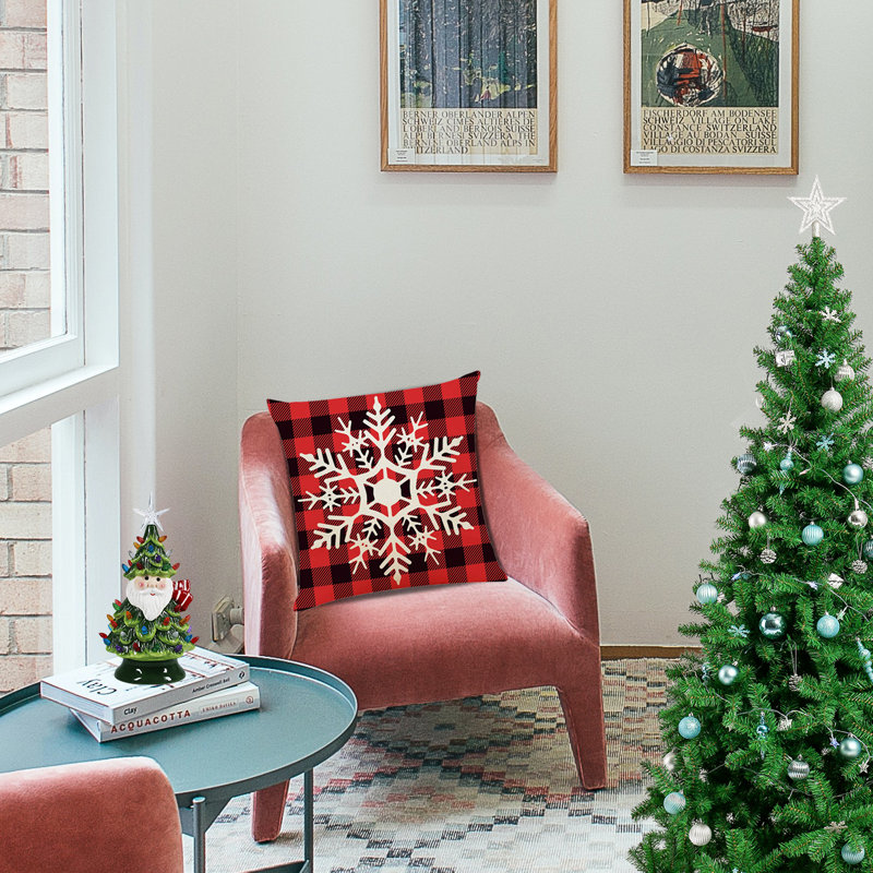 Christmas Red and Black Plaid Cotton Linen Embroidered Euro Pillow Covers