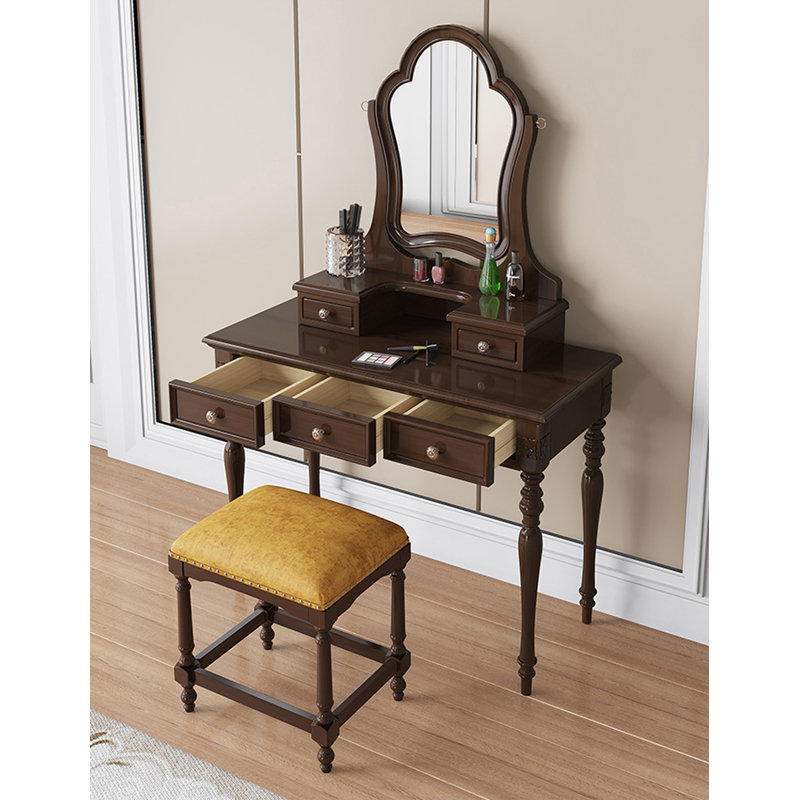 Commode de style américain en bois massif avec tabouret