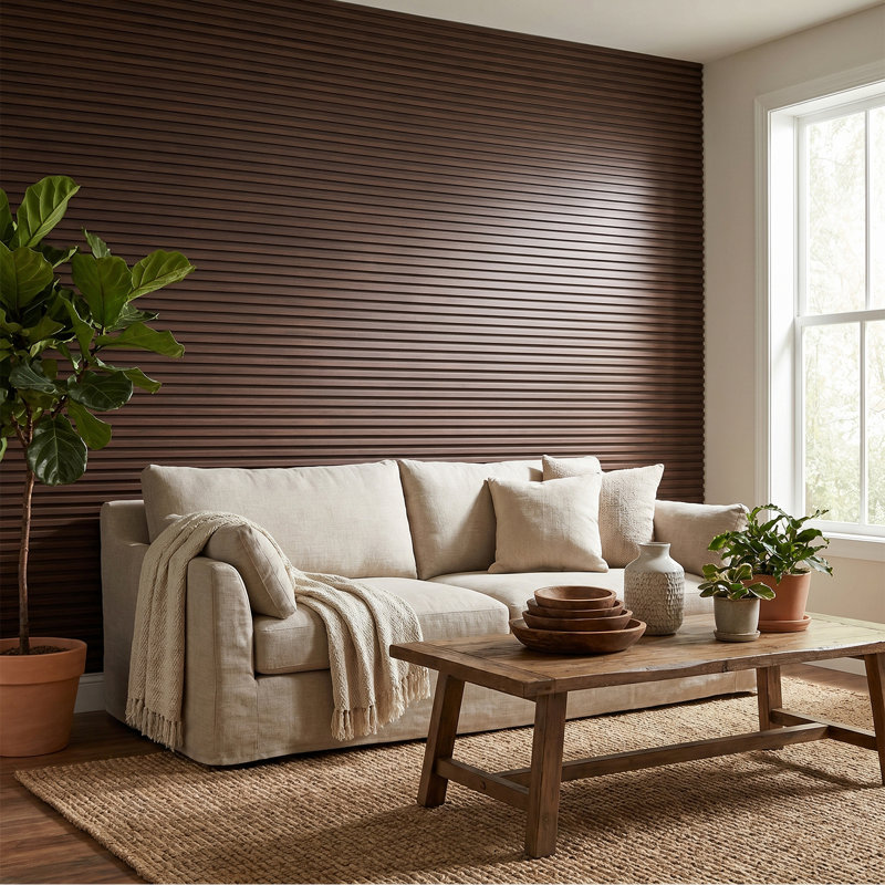 4-Pack Slat Wall Panels with PVC Veneer & End Trim, Brown