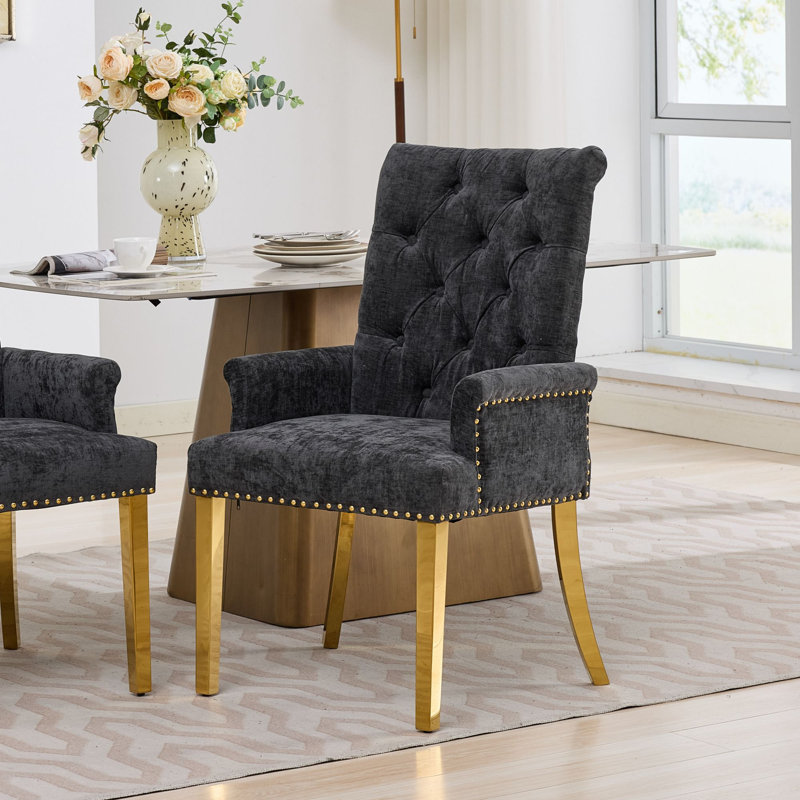 Chaise de salle à manger rembourrée Lumira Farmhouse avec dossier, Noir
