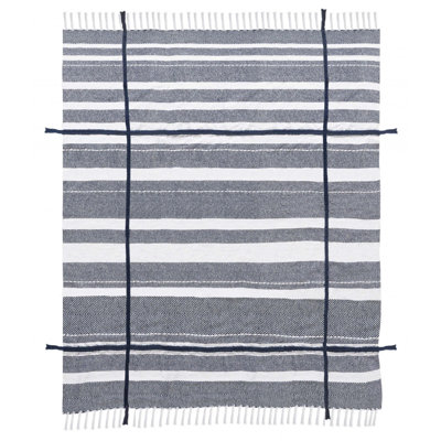 Blue And White Woven Cotton Striped Throw Blanket