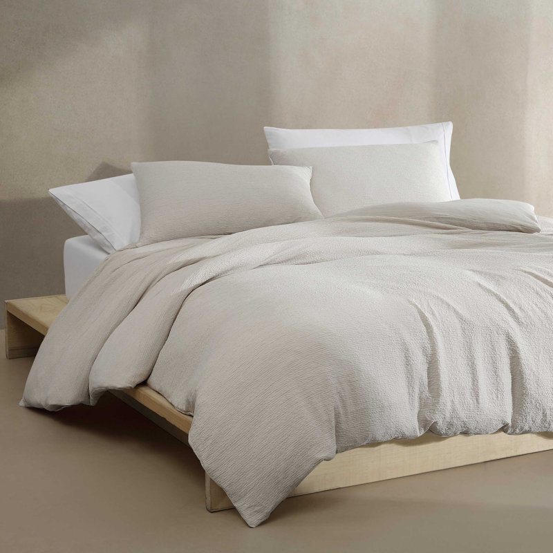 Ensemble d'édredon réversible Calvin Klein Seersucker, Blanc, Édredon pour grand lit + 2 taies décoratives