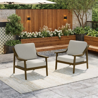 Solid Wood Teak Outdoor Lounge Chairs With Cushion And Arms