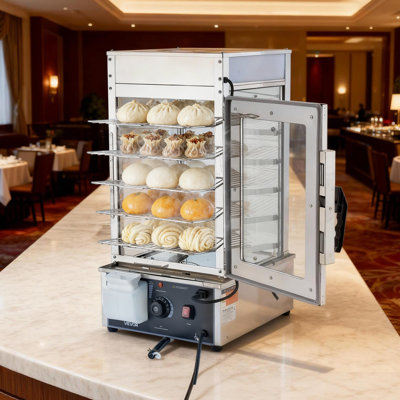 5-Tier Commercial Food Warmer Display, 1200W Food Display Warmer with LED Light, Adjustable Shelf & Stainless Steel Frame, 86℉~230℉ Steam Heating, 120L for Hamburger, Pizza, Bread, Fried Chicken