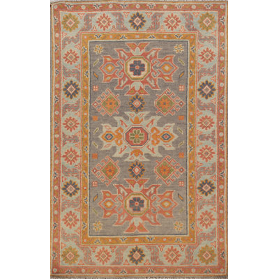 Tapis géométrique Kazak fait à la main 3 x 4