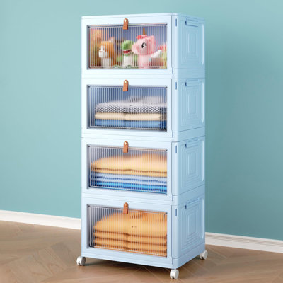 4 Tier Stackable Plastic Storage Bins with Lid and Wheels - 23 QT Closet Organizers and Storage, Foldable Storage Containers, Organization and Storage Boxes for Craft, Home, Pantry, Dorm