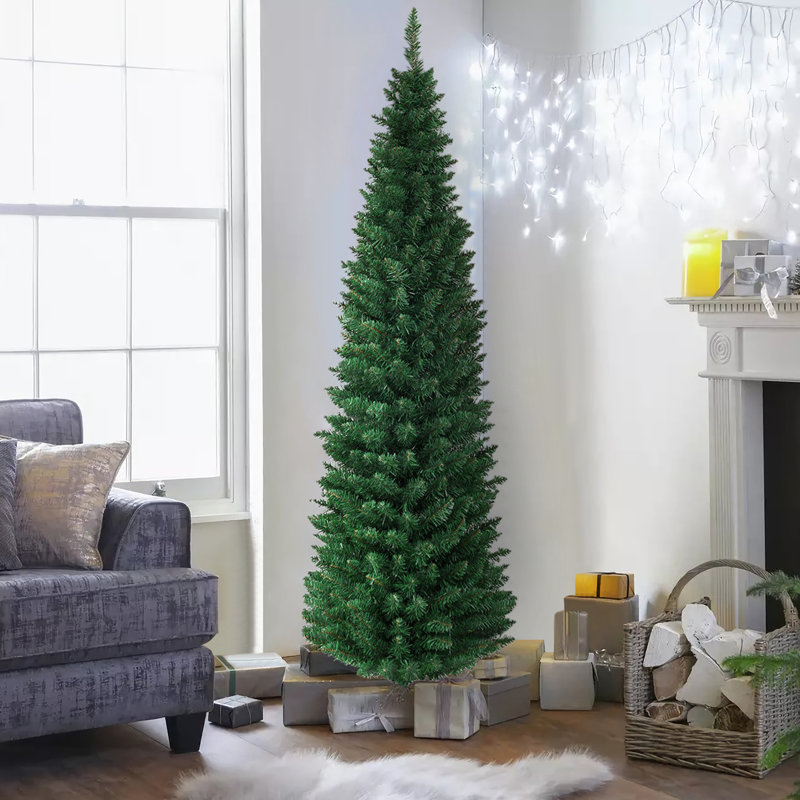 Sapin de Noël vert élancé, H 7 pi