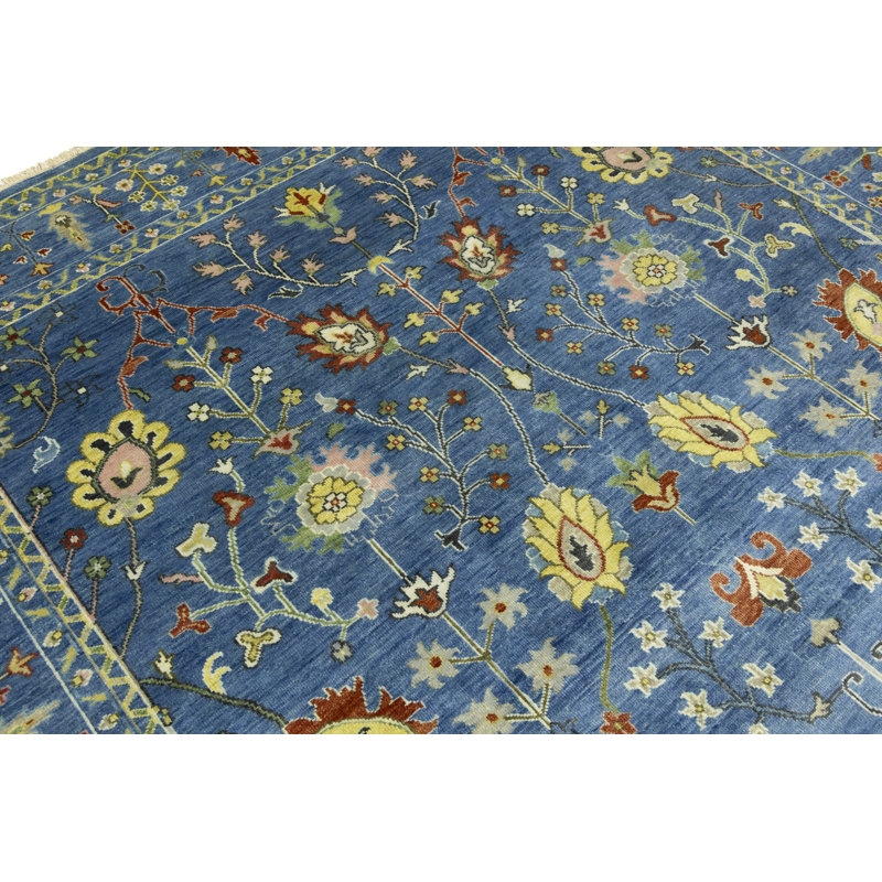 Tapis oriental bleu Oushak Chobi Mute 4X6, Rectangle 7 pi 11 po x 10 pi 11 po 