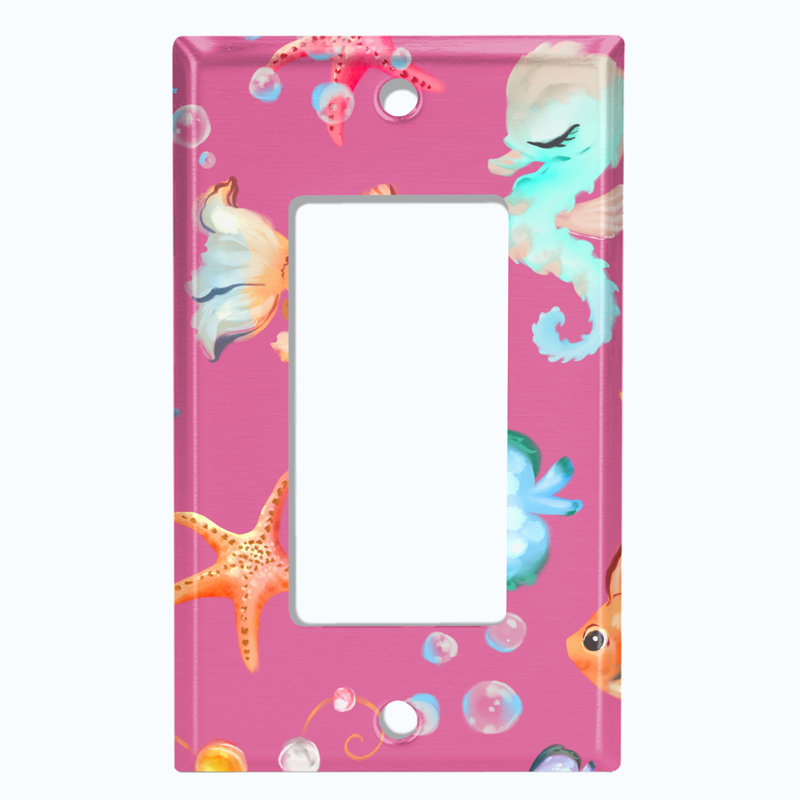 Mermaid Ocean Star Fish Bubbles Pink 1 - Gang Toggle Light Switch Standard Wall Plate
