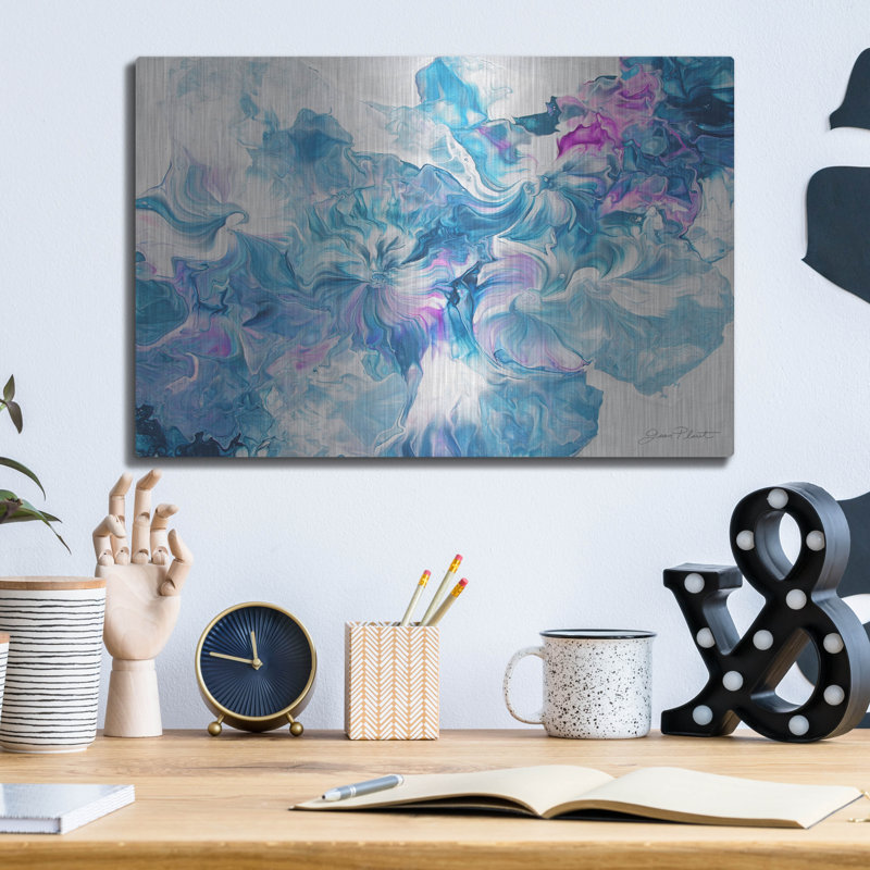 «Abstract Pouring Q» par Jean Plout, art mural en métal, H 12 po x l 16 po