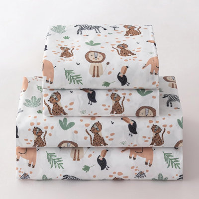 Full Sheet Set Kids Deep Pocket Full Sheets Soft Cute Bed Sheets 4 Pieces Full Bed Sheets Kids Boys Girls Animal Pattern Printed Set With 1 Flat Sheet, 1 Fitted Sheet, 2 Pillowcases