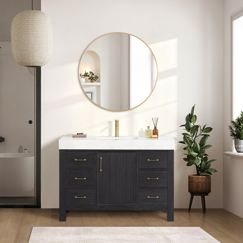 Ensemble de meuble-lavabo simple 48 "avec miroir, Blanc, Or, Noir