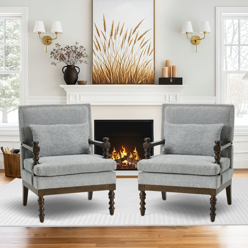 Fauteuil d'appoint 28 po de large avec un coussin lombaire et des pieds en bois massif