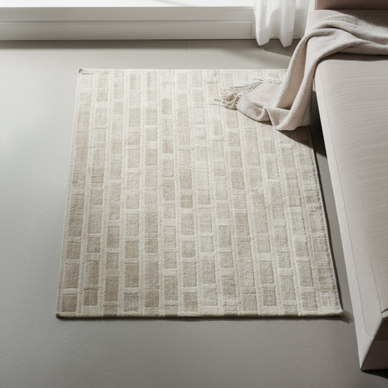 Tapis large touffeté à la main Lisa, motif brique, laine brune et polyester 8 x 10