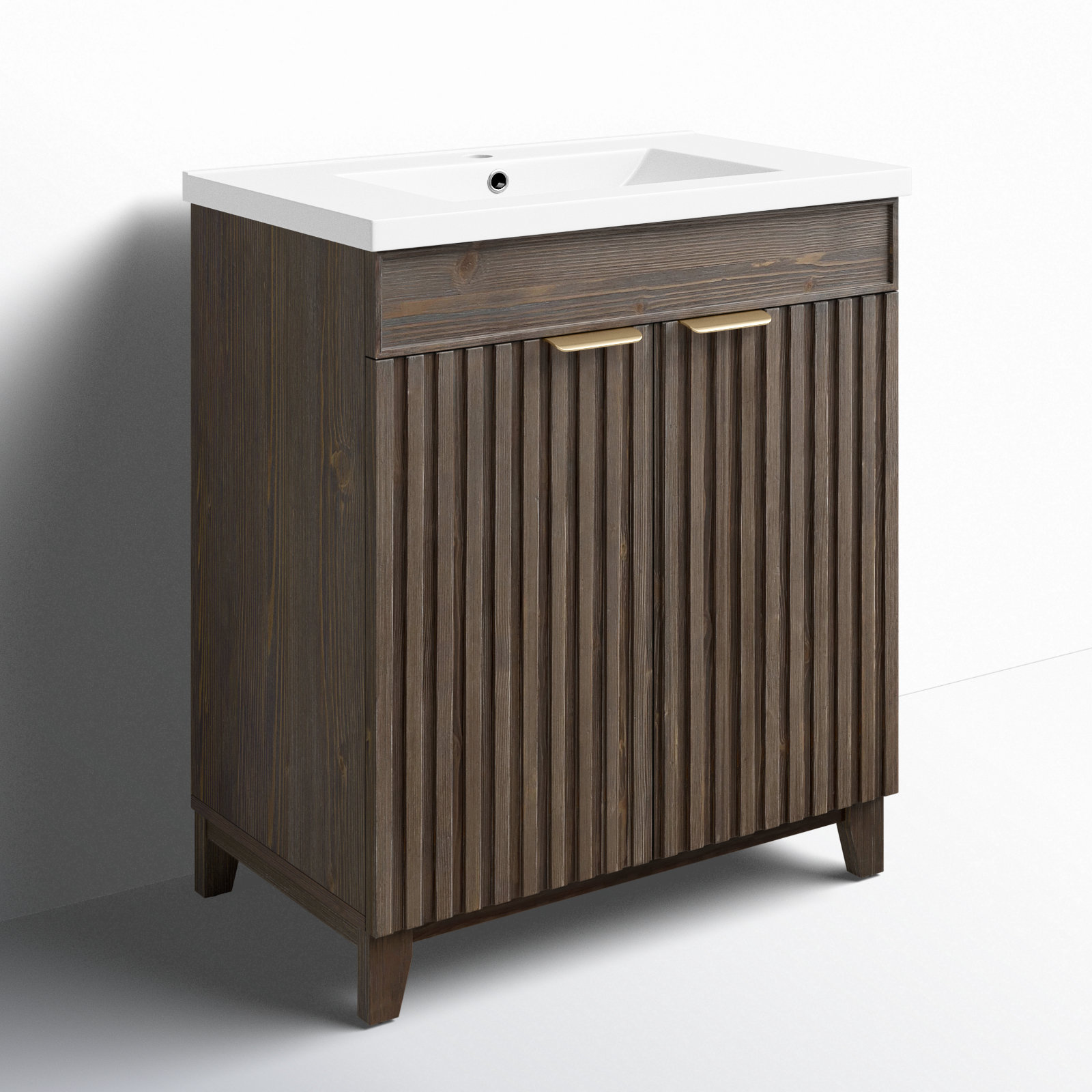 Dansfield 29.9'' Single Bathroom Vanity, Spruce Antique Brown, Brushed Gold