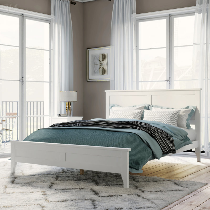 Lit plateforme moderne en bois massif blanc moderne, lit