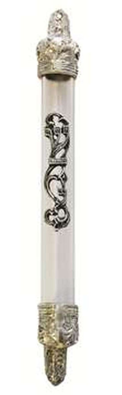 Housse de mezouza translucide ultime avec motif floral Shin Daled Yud Ultimate Judaica, H 4 po x l 0,5 po x P 0,5 po, Argent