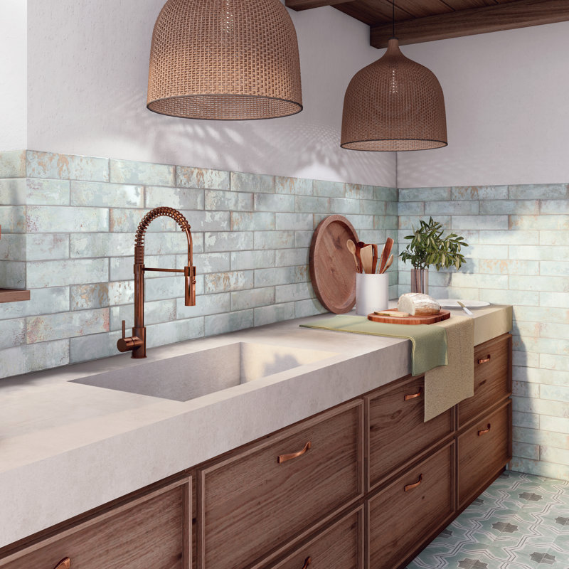 Biarritz 3" x 11.88" Straight Edge Ceramic Brick Look Subway Wall Tile, Blue