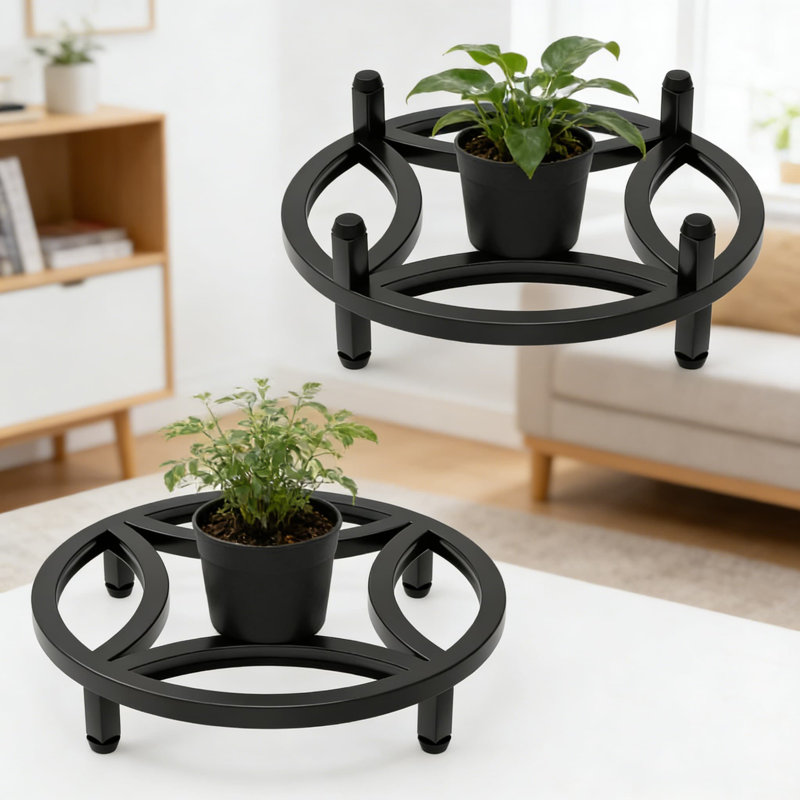 Support robuste pour plante 2 pièces, support à casserole en métal entièrement assemblé avec soucoupe pour une utilisation intérieure et extérieure, colonne montante robuste de 11,8 pouces avec capacité de 220 lb, aucune installation requise