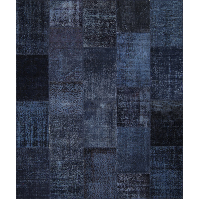 Tapis bleu en laine / coton Monstair Patchwork, Rectangle 8 pi 2 po x 9 pi 10 po