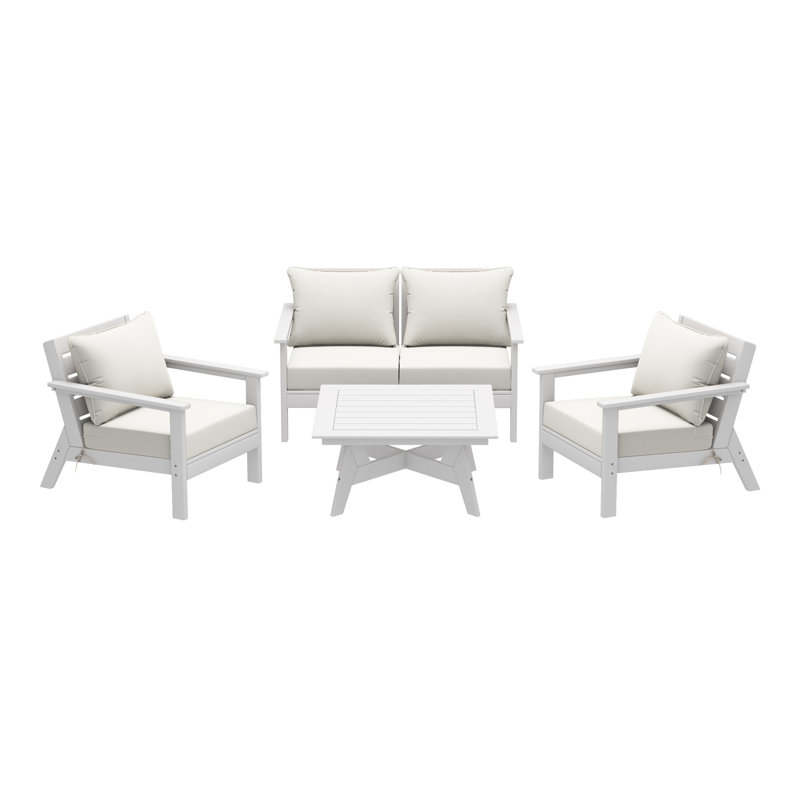 Ensemble de conversation à assise profonde 5 pièces, Blanc, Blanc