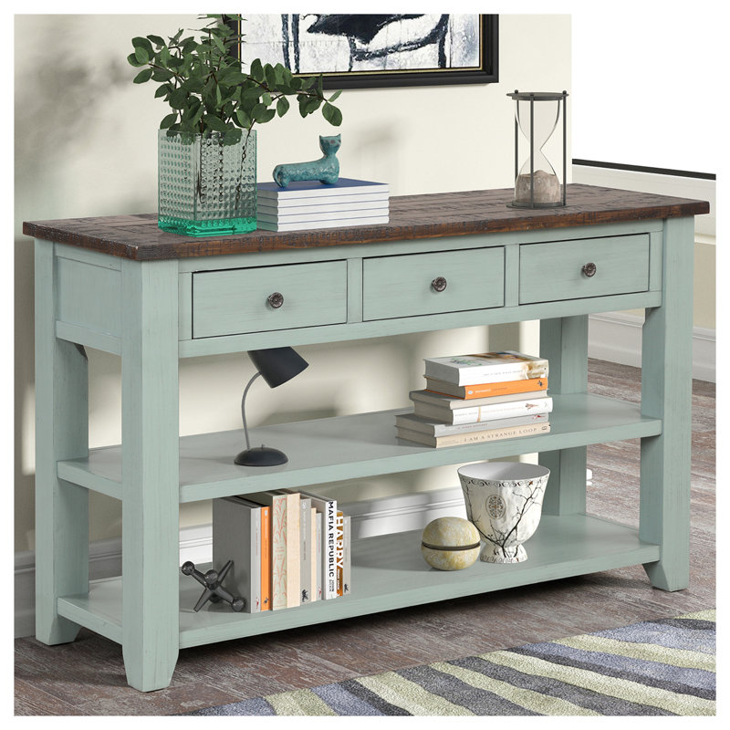 Console en bois massif 48,82 po Donik, H 30 po x l 48,82 po x P 15,75 po, Brun, Brown Duplicate