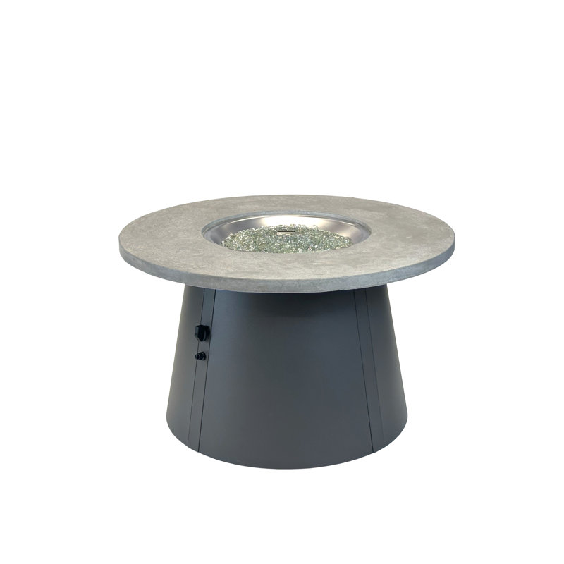 Table ronde de foyer d'extérieur au gaz avec dessus et base fossiles Cirvalo, H 24,50 po x l 42 po x P 42 po, Gris clair
