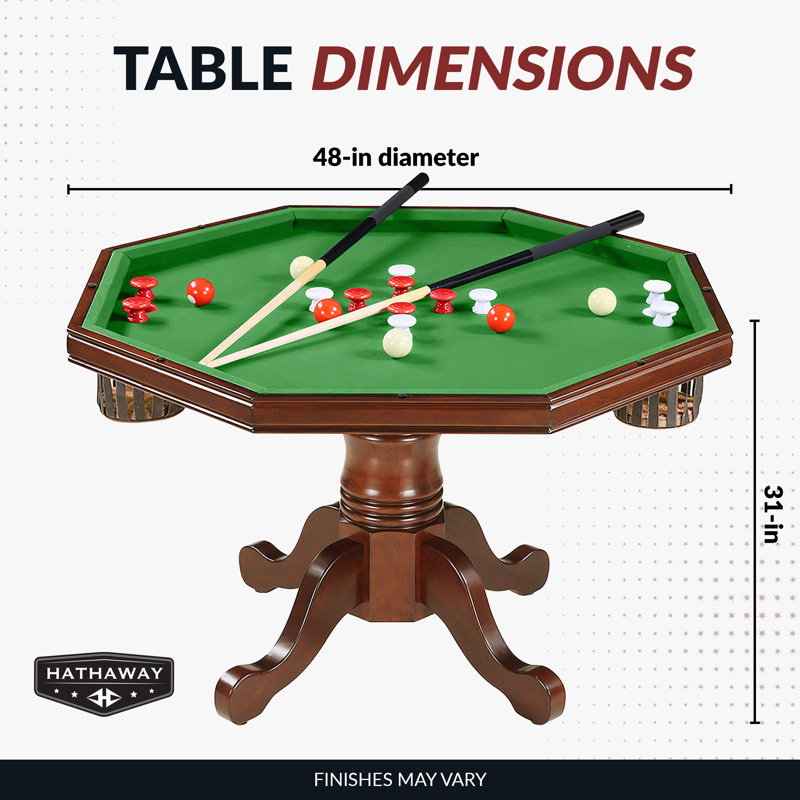 Table de poker 3 en 1 Hathaway Kingston, table de billard de salle à manger et de billard pour les salles de jeux - bois franc durable, pieds robustes, surface de jeu lisse - comprend des boules de butoir, des queues, de la craie et du noyer