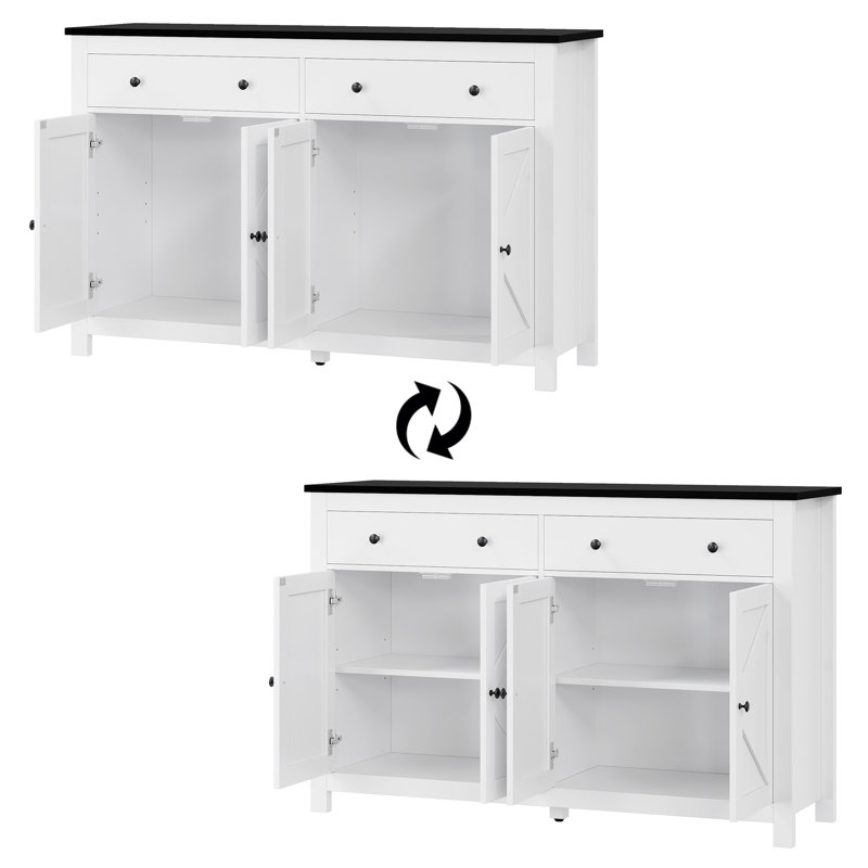 Zosia 55.1" Modern Sideboard Buffet, Credenza Storage Cabinets, Adjustable Shelves, Black/White