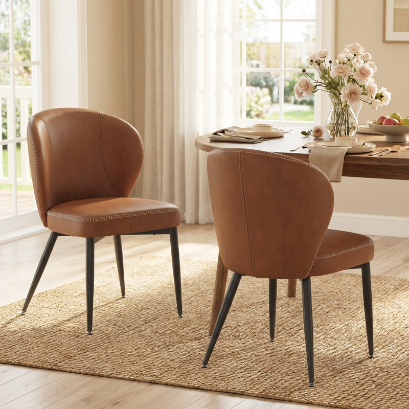 Synthetic Leather Upholstered Dining Chairs with Stitching, Brown