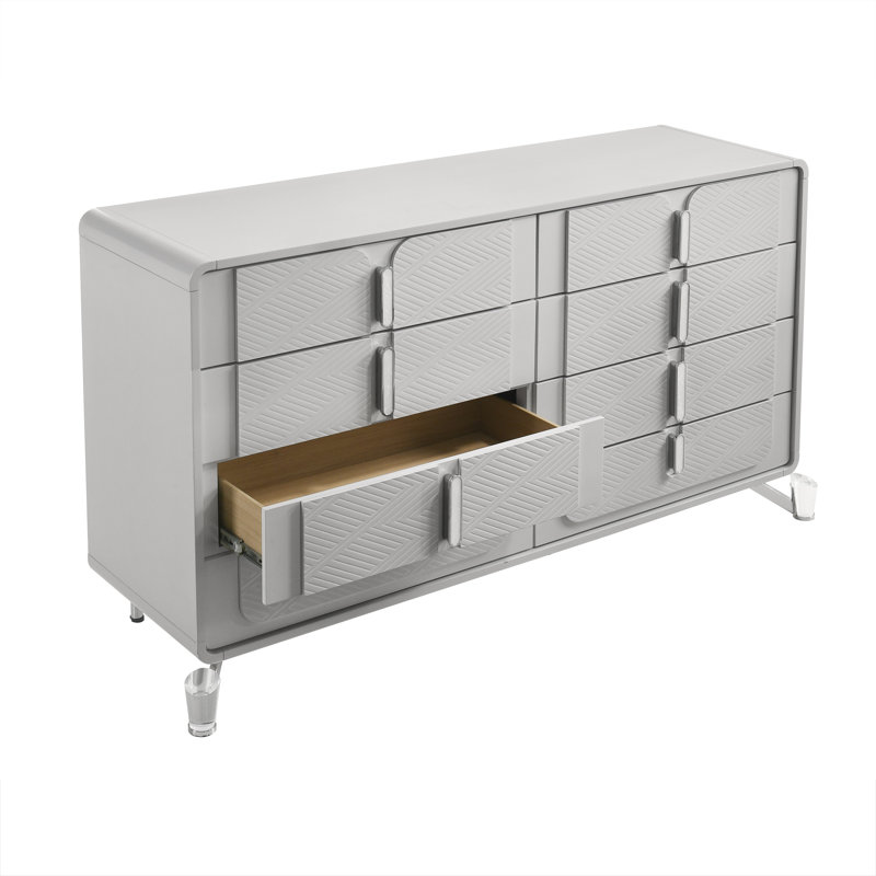 Avaline Modern 63"W Solid Wood No Assembly Required 8 Drawer Dresser with Acrylic Leg