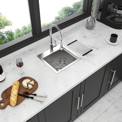 Évier de cuisine encastré de 15 po en X, calibre 18 en acier inoxydable, finition nickel brossé, forme radiale en X, drainage rapide de l'eau, modes de basculement dans un seul bol, assemblage de la bonde, poste de travail avec guide d'installation