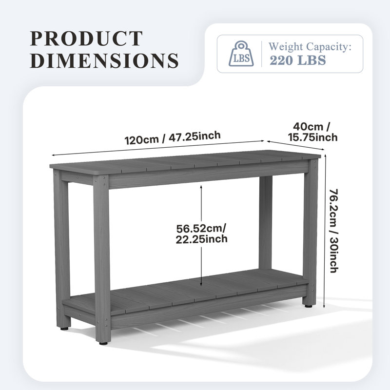 Rectangular Outdoor All-Weather Console Table, Gray, Gray