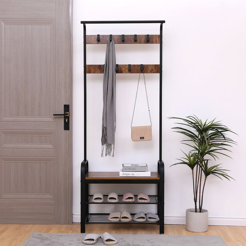 Versatile Hall Tree with Shoe Bench and Multiple Storage Options