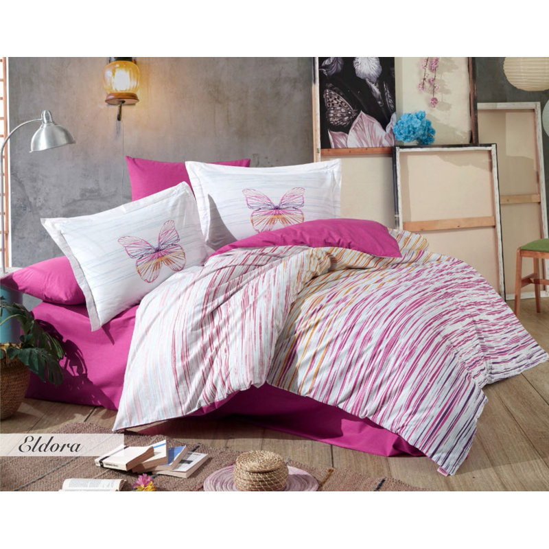 Ensemble de housse de couette 100% coton Cruce, Housse de couette double TG + 3 pièces supplémen